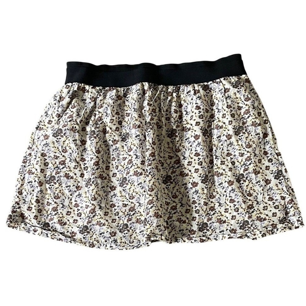 Old Navy Floral Mini Skirt‎ Ditsy Flower Elastic Brown Purple Cream Womens M